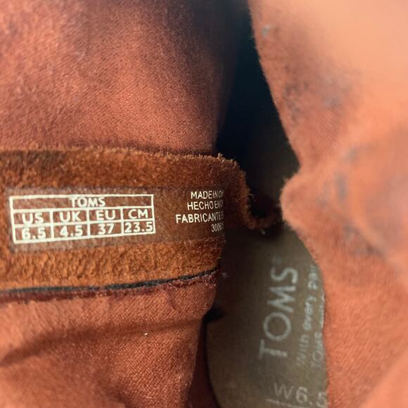 TOMS Women's Lunata Cognac Brown Suede Fringe Tassel Heel Booties Size 6.5 - Picture 6 of 8